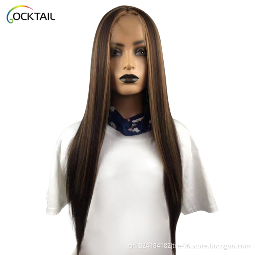synthetic hair wigs highlights, bright color rainbow lace front wig